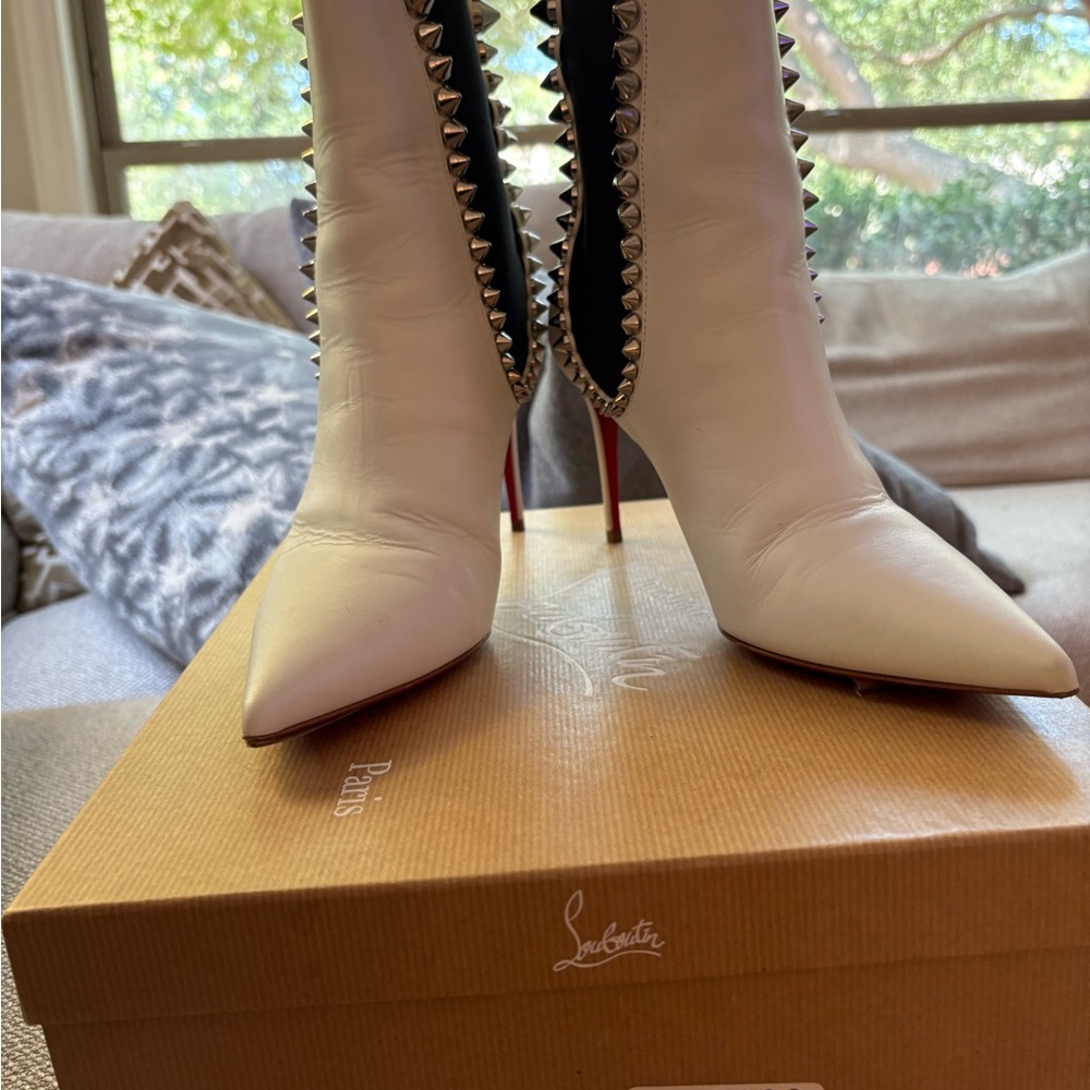 Christian Louboutin White Spiked Heeled Boots